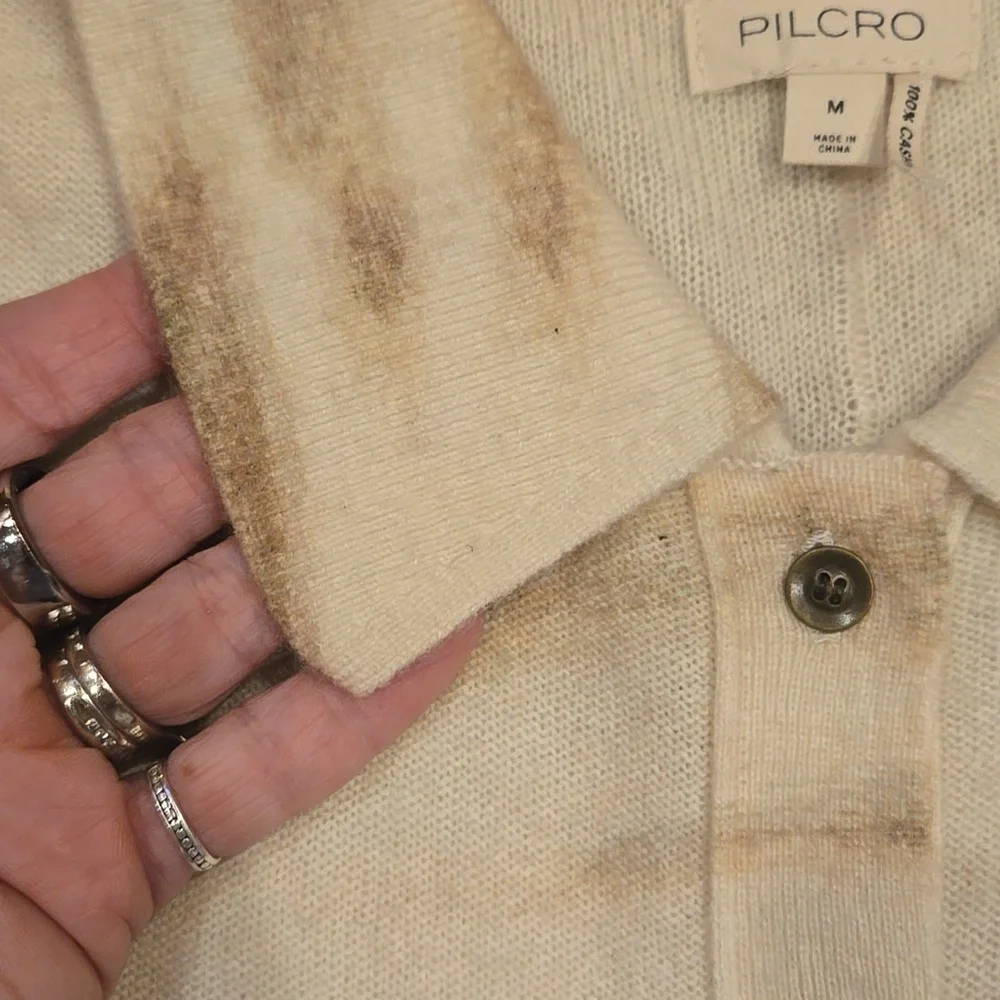 Anthropologie PILCRO Unique Cream/Olive Cashmere Cardigan Sweater - Picture 6 of 9
